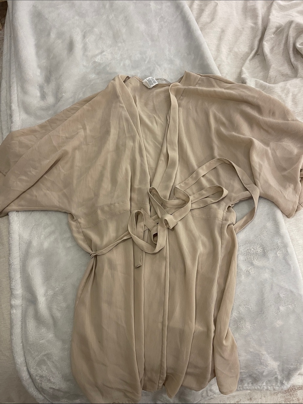 Beige Sheer Tie-Waist Kimono Coverup